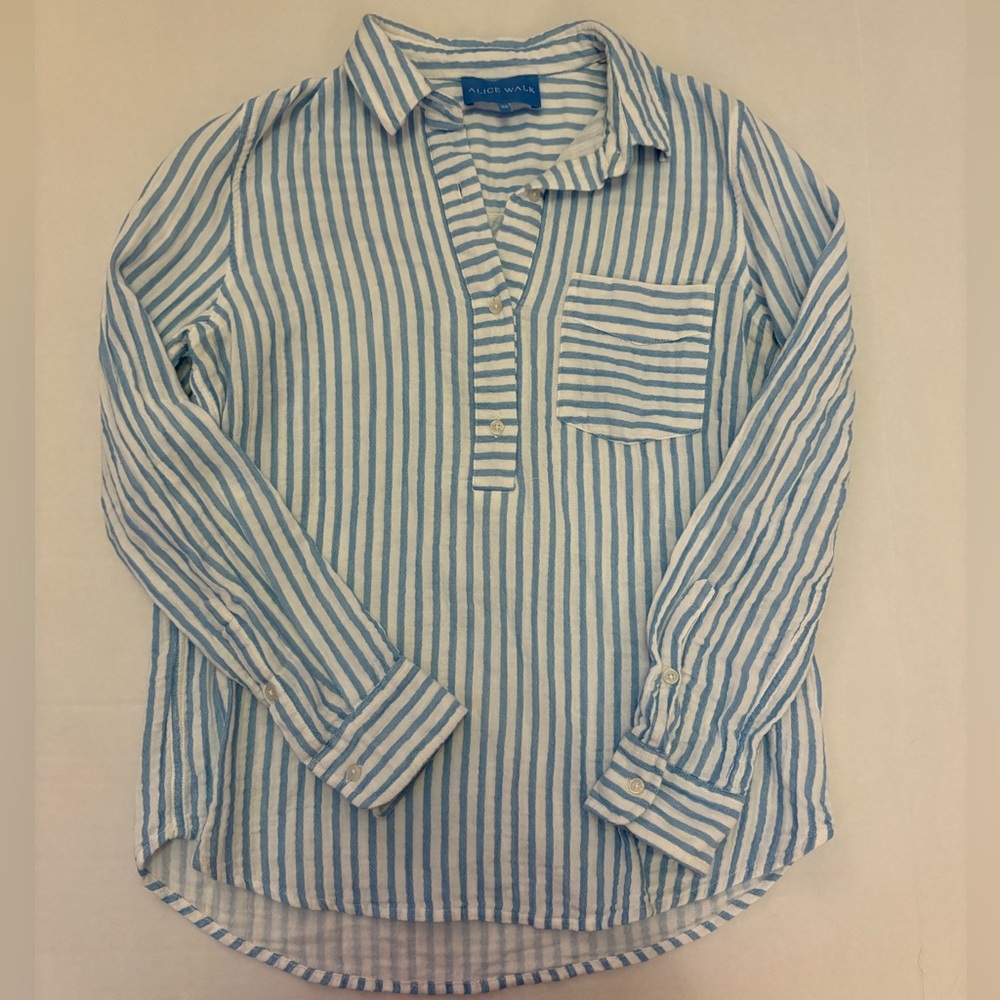 Alice Walk Blue and White Striped Cotton Top, Size XS
